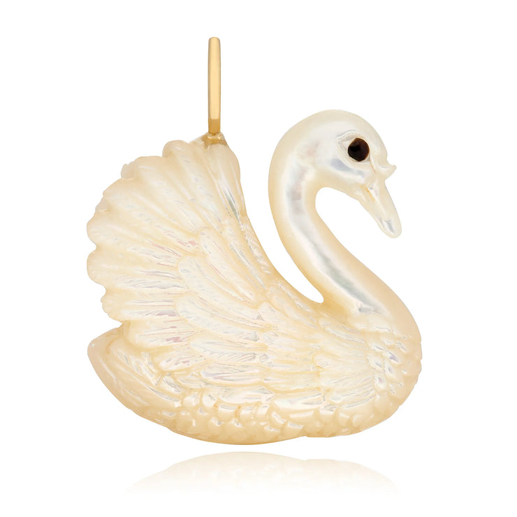 Maura Green carved mother of pearl swan