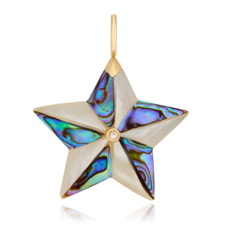 14k yellow gold abalone and mother of pearl star by Maura Green