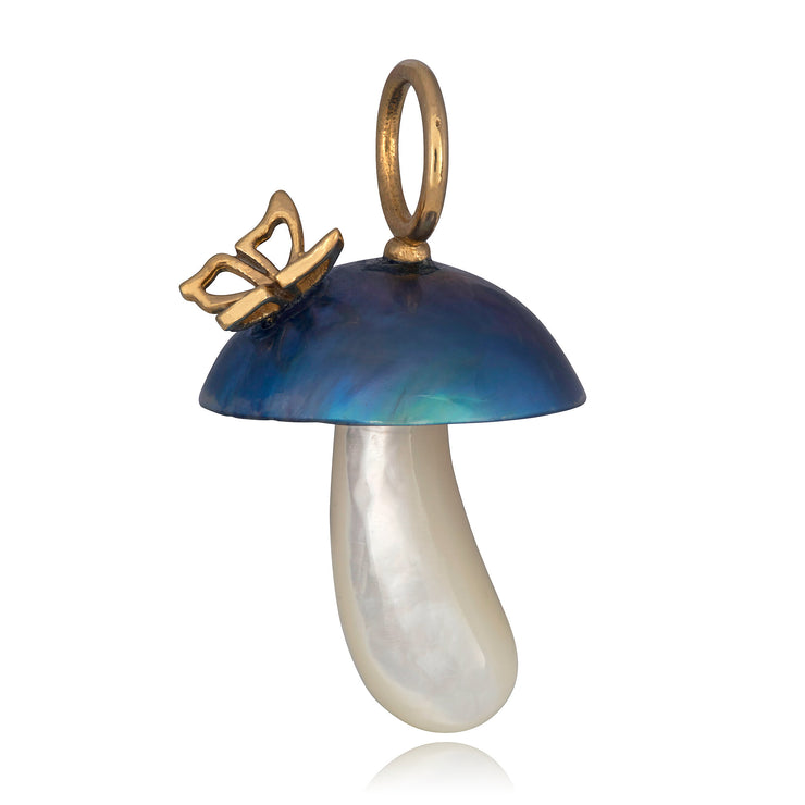 Blue Pearl Magic Mushroom Charm with Butterfly