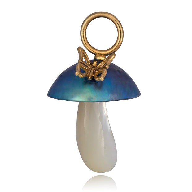 Blue Pearl Magic Mushroom Charm with Butterfly