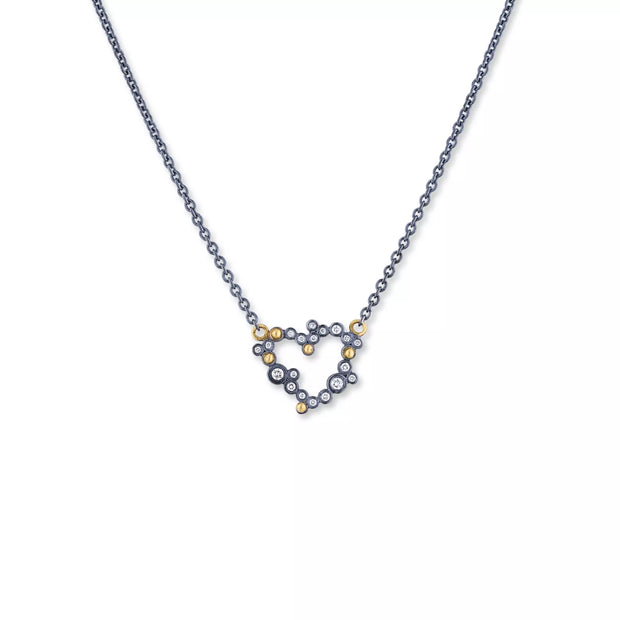 Lika Behar oxidized sterling silver with 24k yellow gold accents diamond heart necklace
