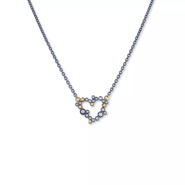 Lika Behar oxidized sterling silver with 24k yellow gold accents diamond heart necklace