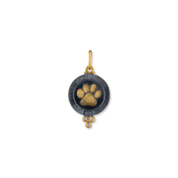 Sterling silver Oxidized 24k Yellow Gold Dog Paw Medallion