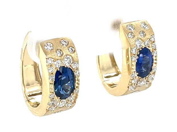 14k yellow gold sapphire and diamond hinged hoop
