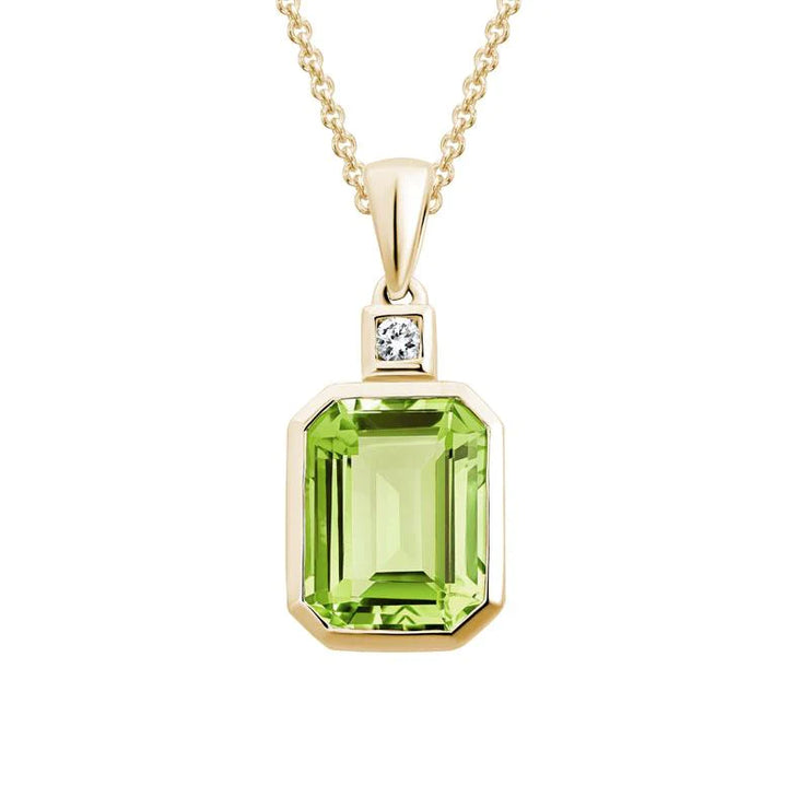 Bezel Set Peridot Necklace with Diamond Accents