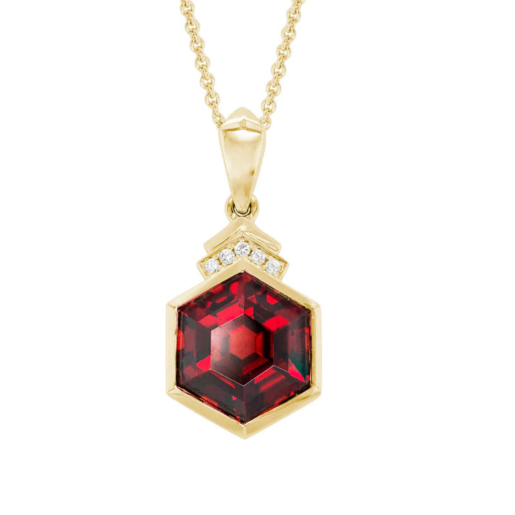 Hexagon Garnet Necklace with Diamond Accents