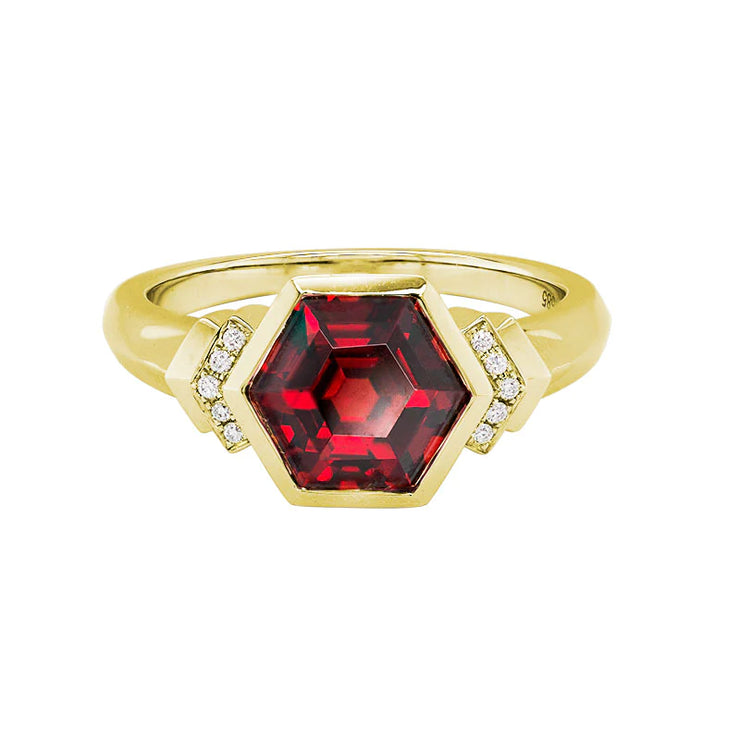 Hexagon Garnet Ring with Diamond Accents