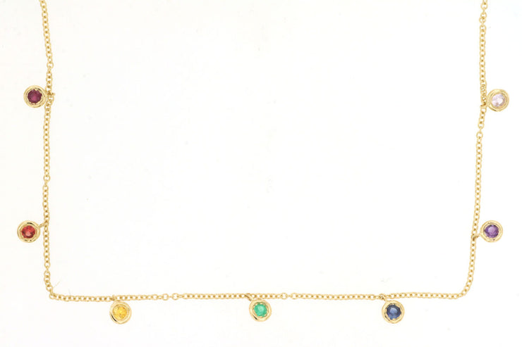 Bezel Set Rainbow Sapphire Dangle Necklace