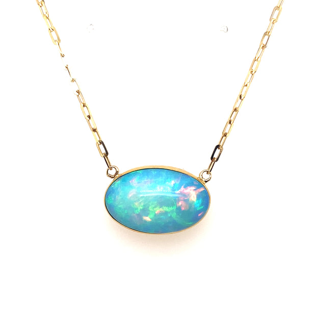 Bezel Set Oval Ethiopian Opal Necklace