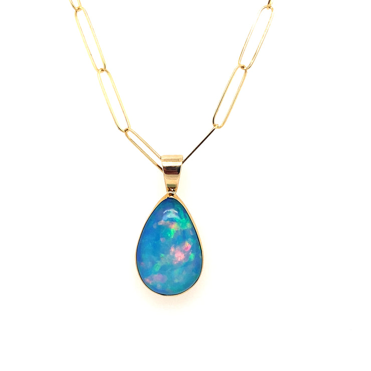 Ethiopian Opal Bezel Set Pear Pendant