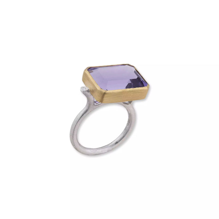 Lika Behar emerald cut amethyst 24k yellow gold bezel ring
