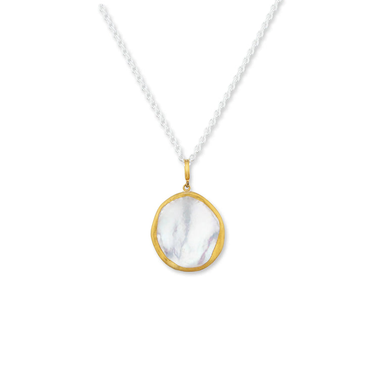 Lika Behar 27x29mm Keshi pearl 24k yellow gold bezel necklace