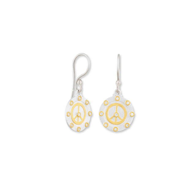 Lika Behar sterling silver and 24k yellow gold peace sign dangle earrings