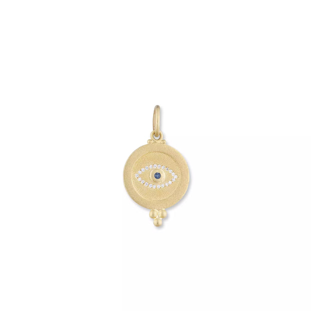 22k yellow gold disc with evil eye pendant