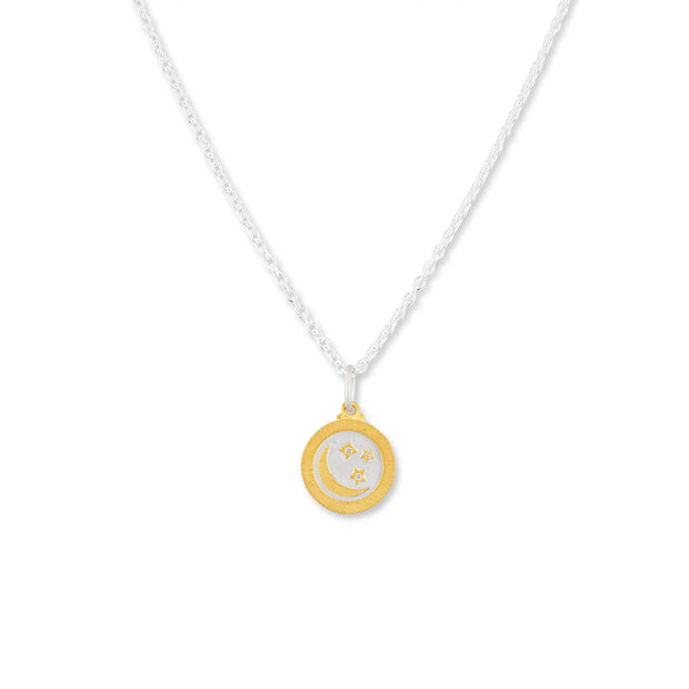 Lika Behar 24k yellow gold and sterling silver moon and star medallion