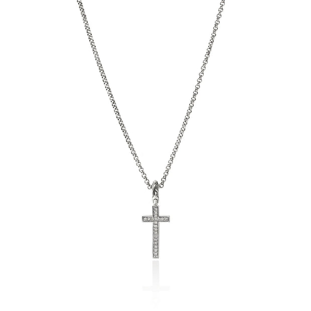 John Hardy sterling silver diamond cross necklace