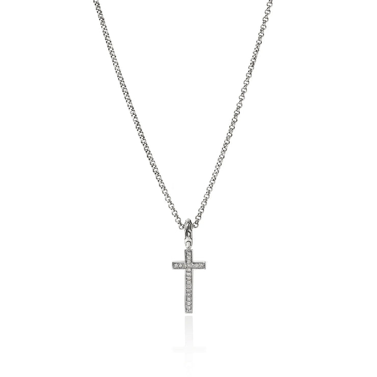 John Hardy sterling silver diamond cross necklace
