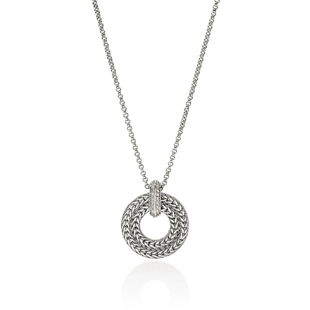 John Hardy sterling silver double circle with diamond accent necklace
