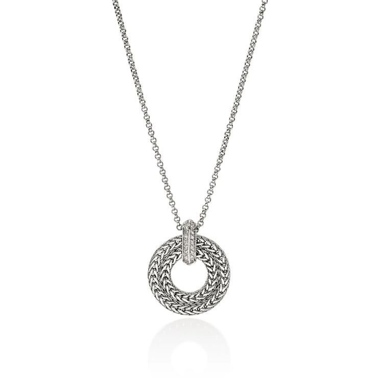 John Hardy sterling silver double circle with diamond accent necklace