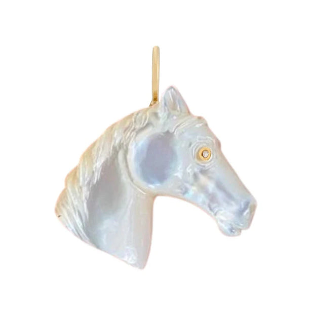 14k yellow gold white horse head pendant