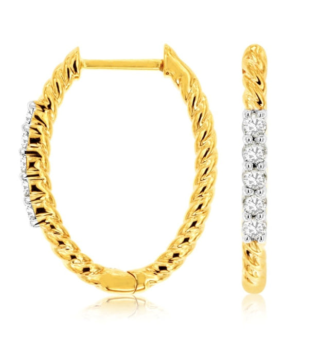 14k yellow gold diamond front twist huggy earring