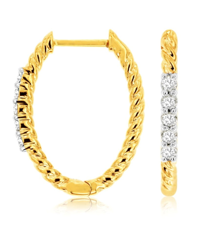 14k yellow gold diamond front twist huggy earring