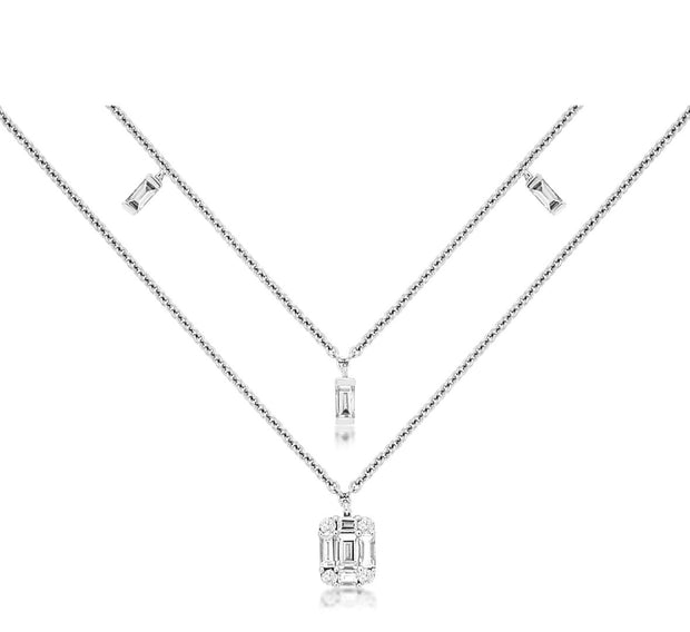14k white gold double necklace diamond .21ctw