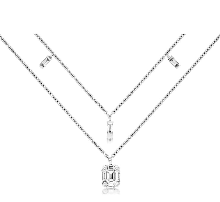 14k white gold double necklace diamond .21ctw