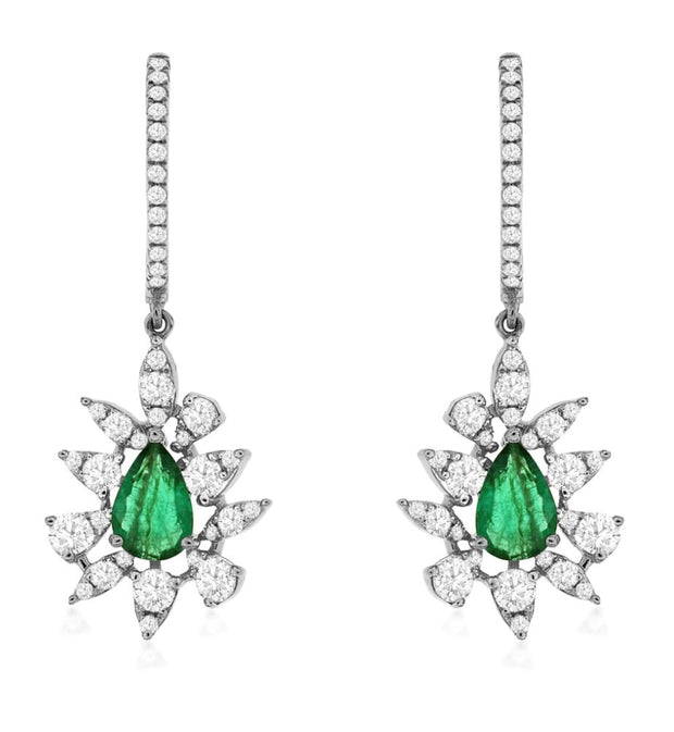 14k white gold emerald and diamond drop earrings