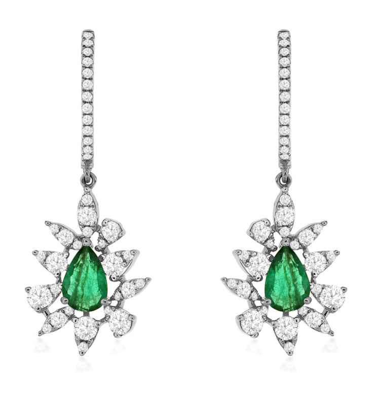 14k white gold emerald and diamond drop earrings