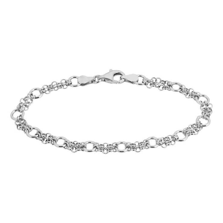 Sterling silver double link alternating with single link 7" bracelet