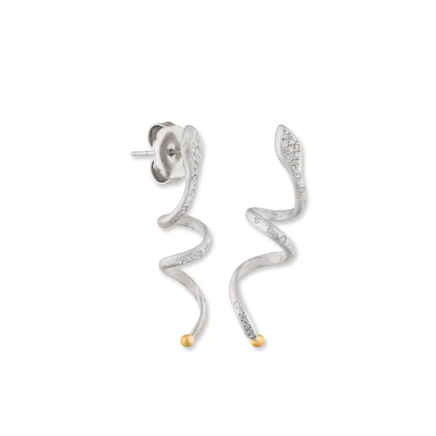 Lika Behar 24k yellow gold tip diamond .23ctw squiggly snake post earring