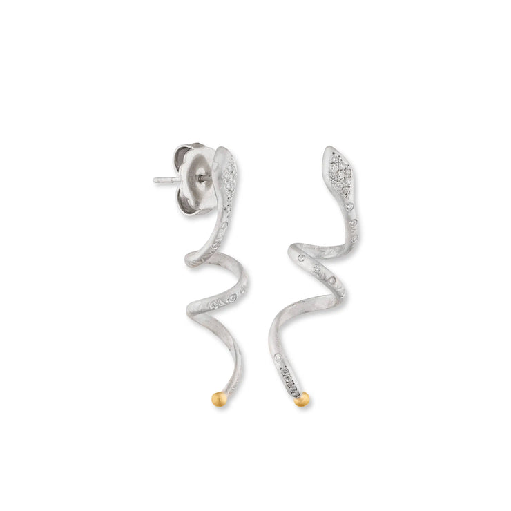 Lika Behar 24k yellow gold tip diamond .23ctw squiggly snake post earring