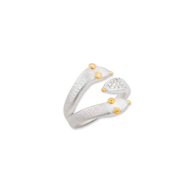 Lika Behar sterling silver and 24k gold accents diamond open snake ring size 6.5