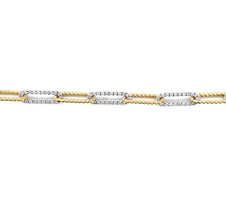 Two Tone Alternating Diamond & Rope Link Bracelet