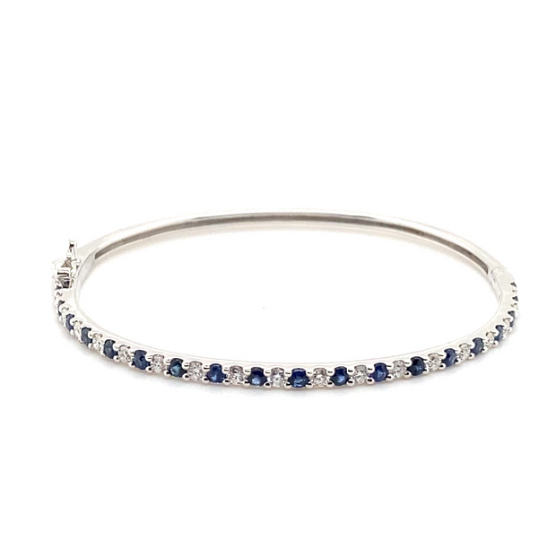 Alternating Sapphire & Diamond Hinged Bangle