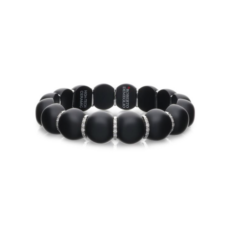 Dama Matte Black Beaded Stretch Bracelet with Diamonds