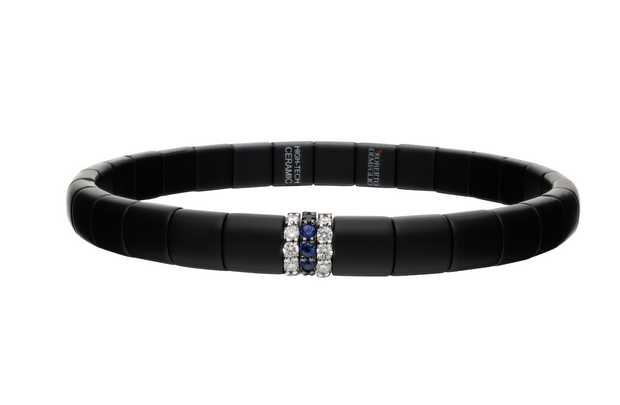 Matte Black Ceramic Stretch Bracelet with Diamonds & Sapphires