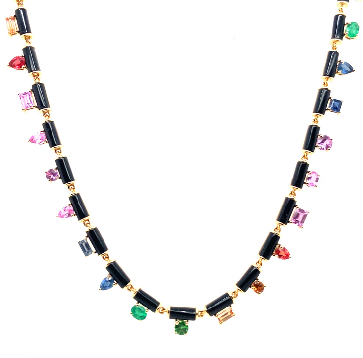 Onyx Link Rainbow Stone Necklace
