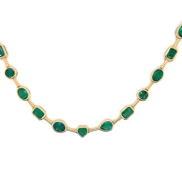 Multi Shape Bezel Set Emerald Necklace