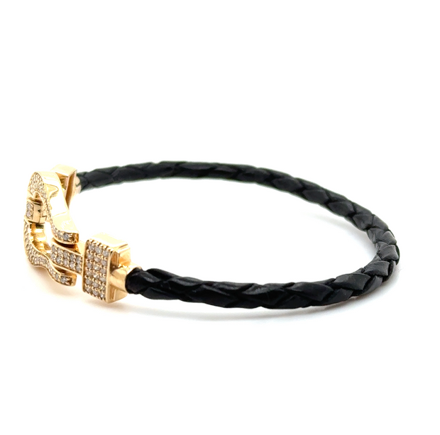 Diamond Pave Stirrup Clasp on Black Leather