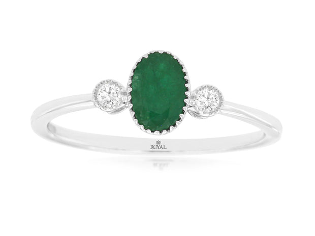 Oval Shape Emerald Ring with Diamond Accents
