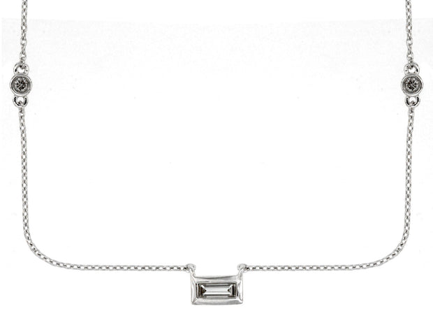 Bezel Set Emerald Cut Diamond Necklace with Stations