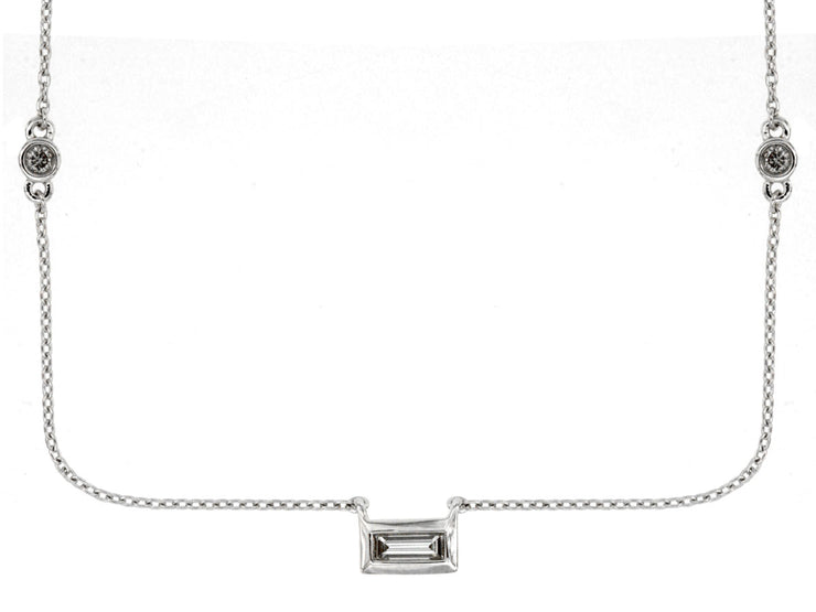 Bezel Set Emerald Cut Diamond Necklace with Stations