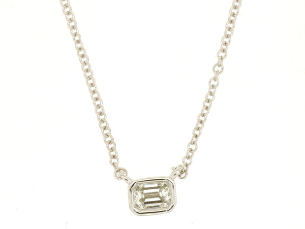 Bezel Set Emerald Cut Diamond Necklace
