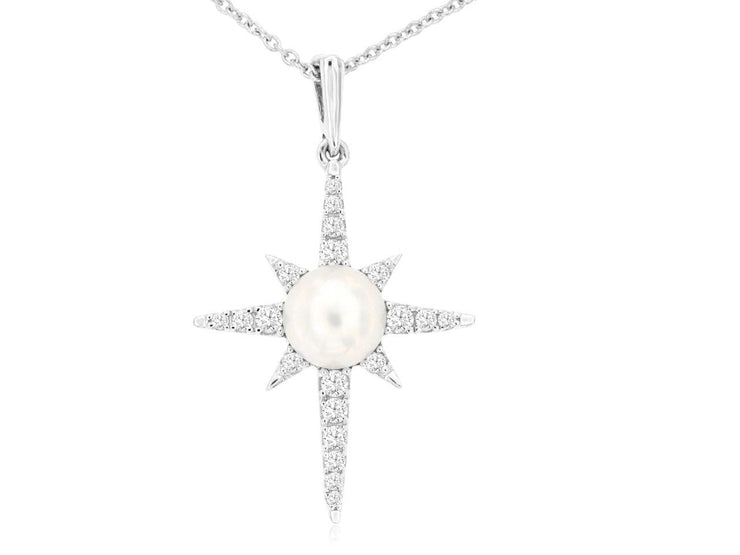 Pearl Center Diamond Star Necklace