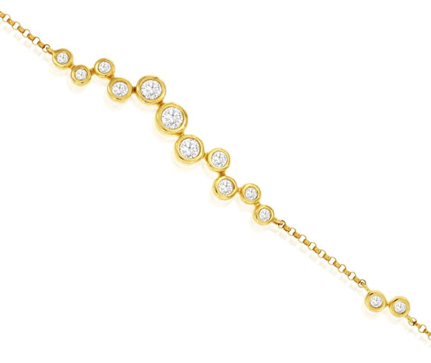 14k yellow gold bezel set off set diamonds 7" bracelet