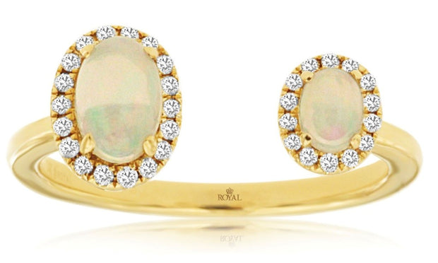 14k yellow gold opal and diamond open top ring