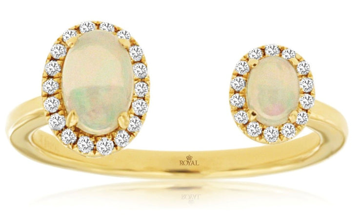 14k yellow gold opal and diamond open top ring