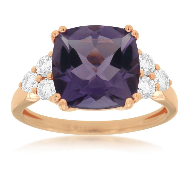 14k rose gold amethyst and diamond ring